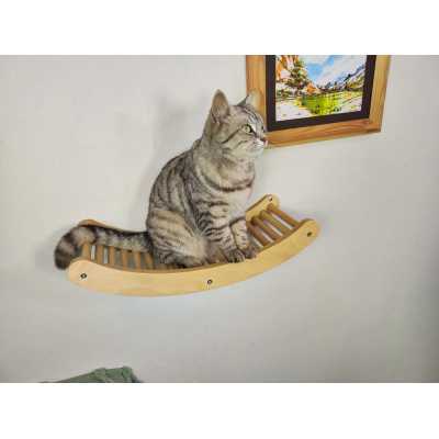 Handcrafted Wooden Floating Wave Cat Wall Shelf